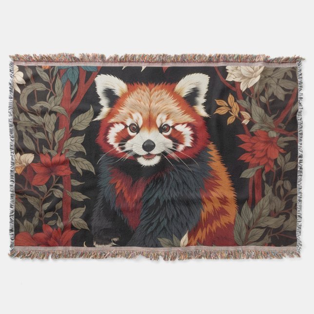 Cobertor Elegante Red Panda William Morris Inspirou Floral (Frente)
