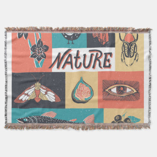 Cobertor Elementos Natureza, Ícones de Estilo Retroativo.