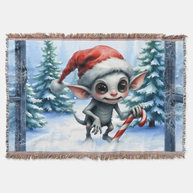 Cobertor Elfo de Natal com Candy Cane. (Frente)