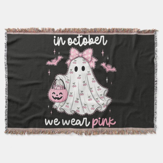 Cobertor em outubro usamos rosa fantasma Halloween (Frente)