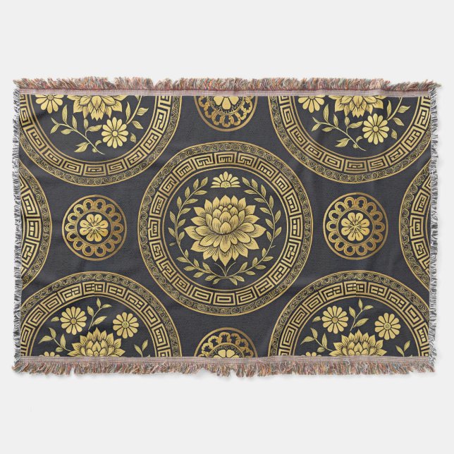 Cobertor Emblema de Ouro Mandala Lotus de Luxo (Frente)