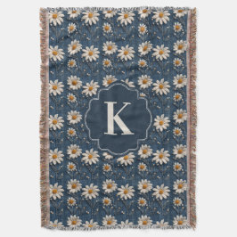 Cobertor Embroidered Daisy Denim Blanket | Monogram