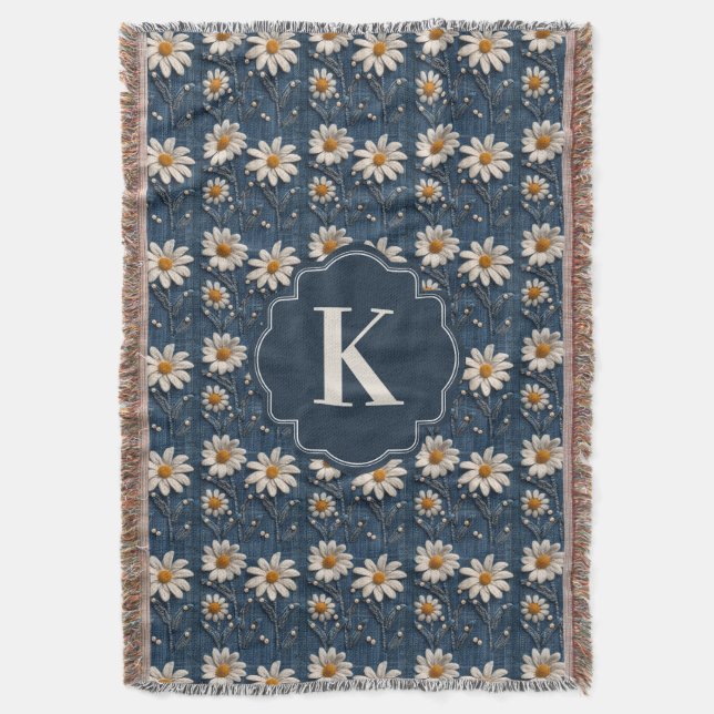Cobertor Embroidered Daisy Denim Blanket | Monogram (Frente Vertical)