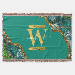 Cobertor Emerald Green & Dourado Agate Geode Glitter Monogr