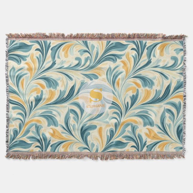 Cobertor Emerald Green e Dourada Paisley Leaf Pattern (Frente)