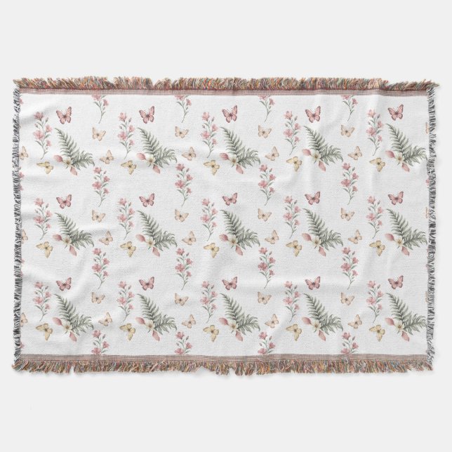 Cobertor Enchanted Butterfly Garden Romantic Floral Pattern (Frente)