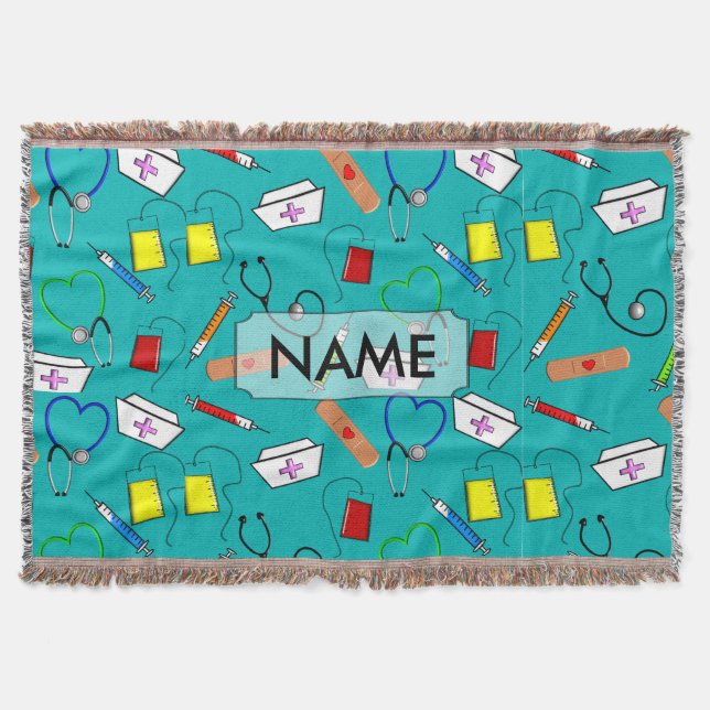 Cobertor Enfermeira Custimizable azul geral tecido (Frente)