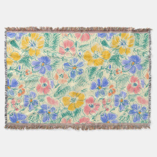 Cobertor Esboço de Flor Silvestre Vintage (3)