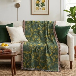 Cobertor Esboço de Limão Amarelo sobre Verde Escuro