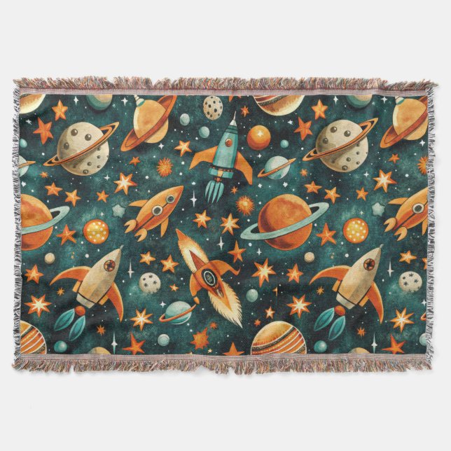 Cobertor Espaço Atômico Laranja Teal do Meio do Século (Frente)