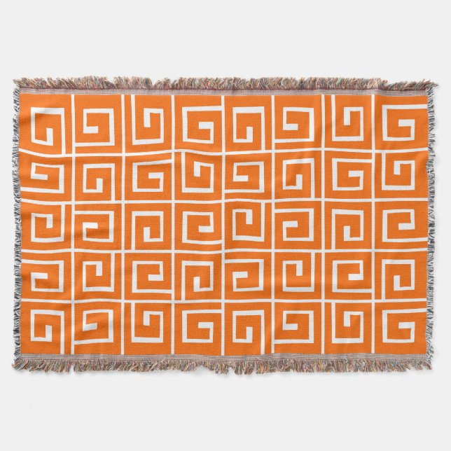 Cobertor Espirais Quadrados - Laranja em Branco (Frente)