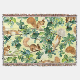 Cobertor Esquilos de aquarela, padrão uniforme de carvalho.