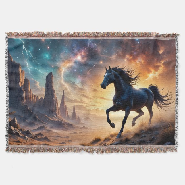 Cobertor Estalhão Negro no Deserto - estrelas relâmpagos (Frente)