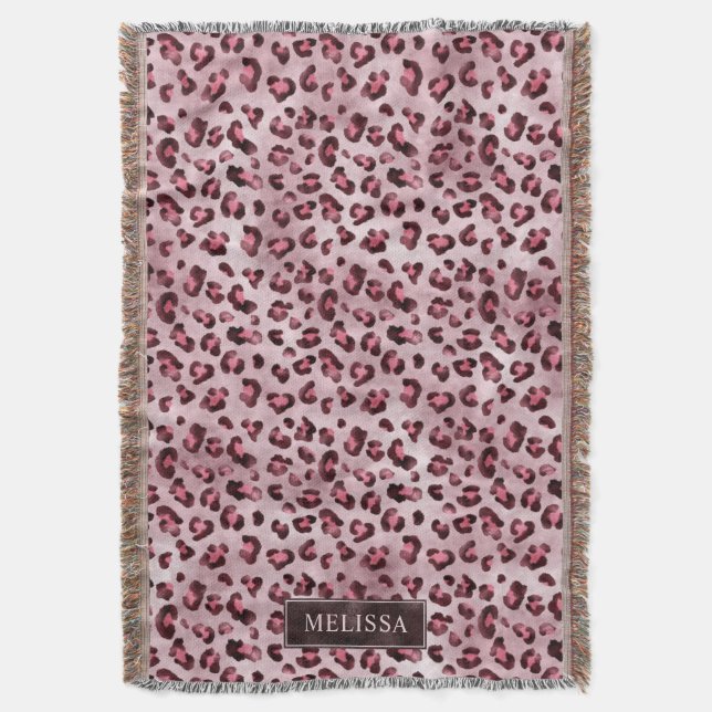 Cobertor Estampa Animal Leopardo Rosa Com Folha Falsa E Nom (Frente Vertical)