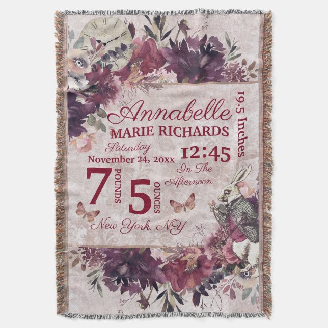 Cobertor Estatísticas de Nascimento de Bebê Personalizadas  (Frente Vertical)