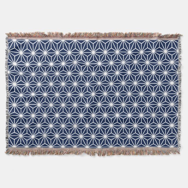 Cobertor Estilo Asanoha - Branco em Azul-disco 001744 (Frente)