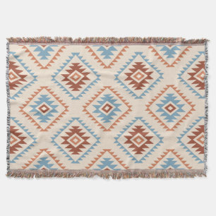 Cobertor Estilo Aztec Motif Grande Padrão Azul Crm Terracot