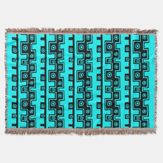 Cobertor Estilo Tribal II - Ciano a preto (Frente)