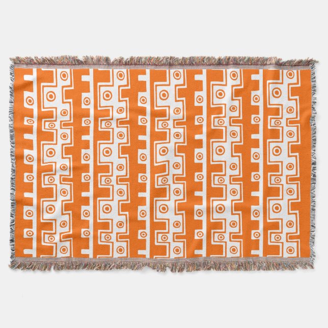 Cobertor Estilo Tribal II - Laranja no Branco (Frente)