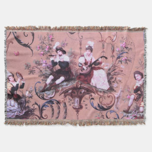 Cobertor Estilo Vitoriano Cinzento Rosa-Rosa Vintage Francê
