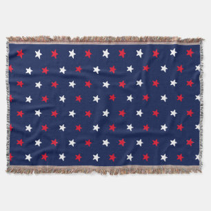 Cobertor Estrelas brancas vermelhas, padrão de fundo azul