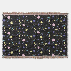 Cobertor Estrelas Roxas Rosa Lua Amarela Espaço Cósmico.