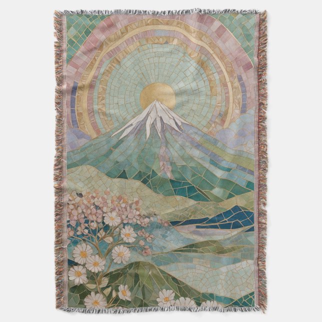 Cobertor Ethereal Bloom: Pastel Mosaic Volcano in Spring (Frente Vertical)