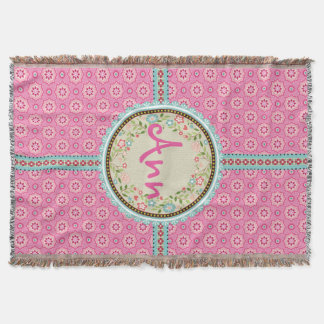 Cobertor Etiqueta e Fita com Nome Rosa e Floral