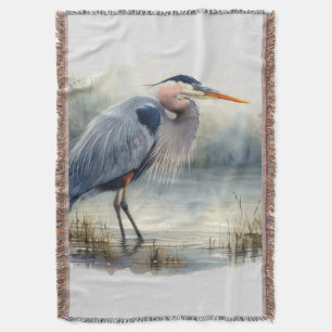 Cobertor Excelente de Aquarela Azul Herão Água Aves Selvage