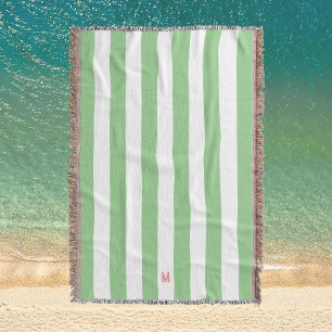 Cobertor Faixa Verde Cabana e Monograma Rosa Personalizado