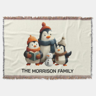 Cobertor Família de Pinguins de Inverno com Boneco de Neve