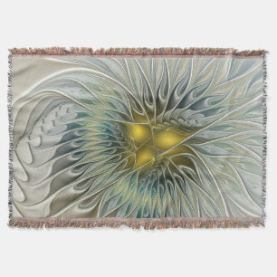 Cobertor Fantasia de Flor Prateada Dourada em Arte Fractal