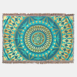 Cobertor Fantasia de Mandala Azul Dourado