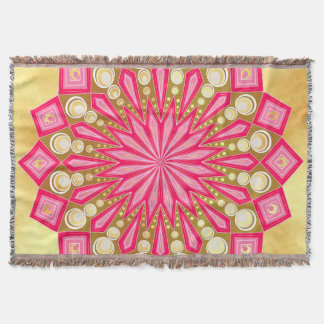 Cobertor Fantasia de Mandala em Ouro Rosa sobre Fundo de Ou