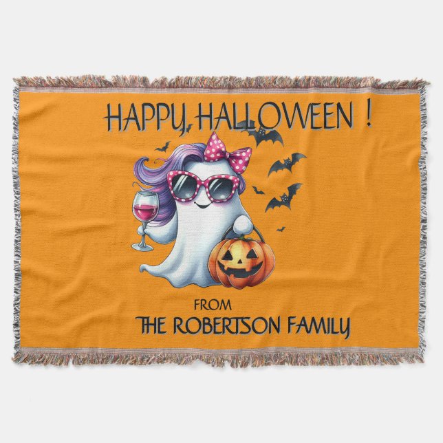 Cobertor Fantasma Feminino Assustador de Halloween  (Frente)