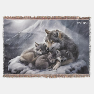 Cobertor Fantasy Cute Wolf Family Winter