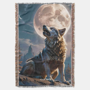 Cobertor Fantasy Cute Wolf Howling To Moon