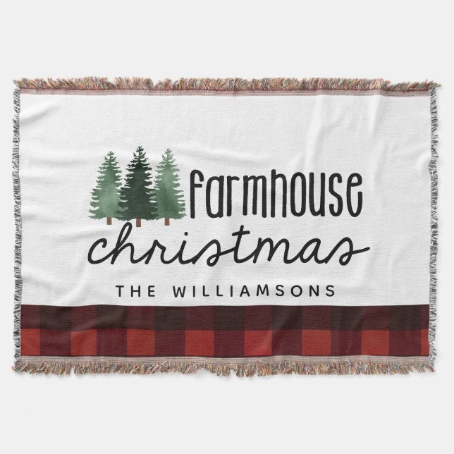 Cobertor Farmhouse Christmas Country Red Xadrez Family (Frente)