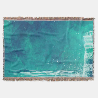 Cobertor Farol e Oceano - Cobertura de Lâmpada com Aquarela
