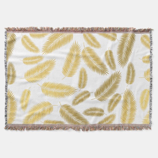 Cobertor Faux Dourado Palm deixa padrão Sherpa Blanket (Frente)