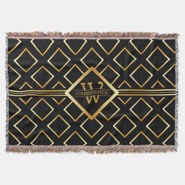 Cobertor Faux Gold Monogram - Black and Gold (Frente)