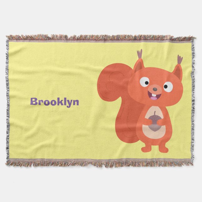 Cobertor Feliz desenho animado de esquilo vermelho (Frente)