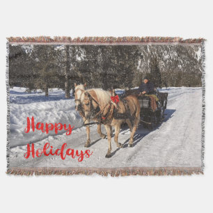 Cobertor Feliz Natal Horses do País Feriado com Trenó Rus