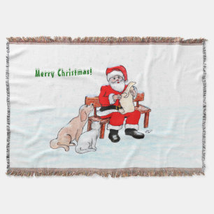 Cobertor Feliz Natal! Papai Noel com Gato e Cão