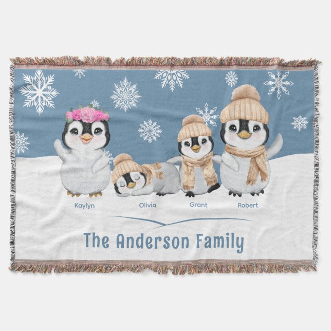 Cobertor Feriado Personalizado da Família Penguin (Frente)