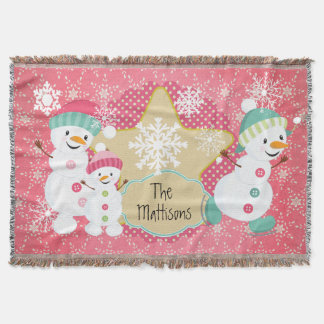 Cobertor Feriado Personalizado da Família Snowman