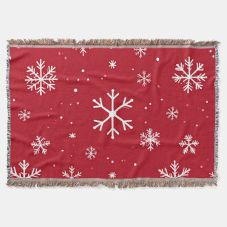 Cobertor Festive red background with white snowflakes