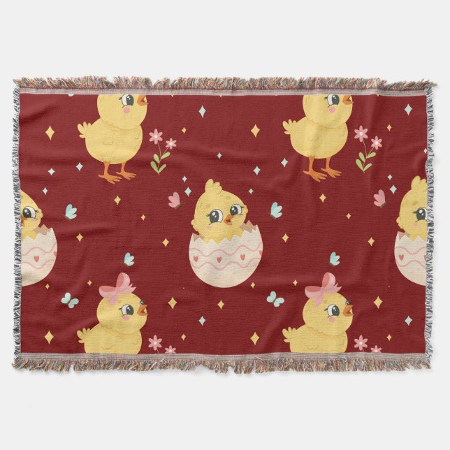 Cobertor Filhote de Páscoa Fofo com Laço Rosa Padrão Sem Co (Frente)