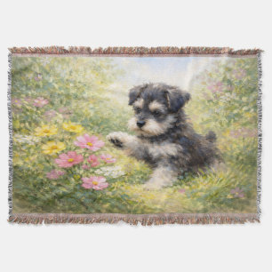 Cobertor Filhote de Schnauzer Flores da Primavera