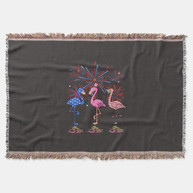 Cobertor Flamingo American Flag para 4 de julho (Frente)